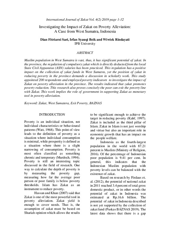 Investigating the impact of zakat on poverty alleviation A case from West Sumatra, Indonesia.pdf