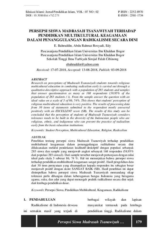 Persepsi Siswa Madrasah Tsanawiyah Terhadap Pendidikan Multikultural Keagamaan Dalam Penanggulangan Radikalisme Secara Dini.pdf
