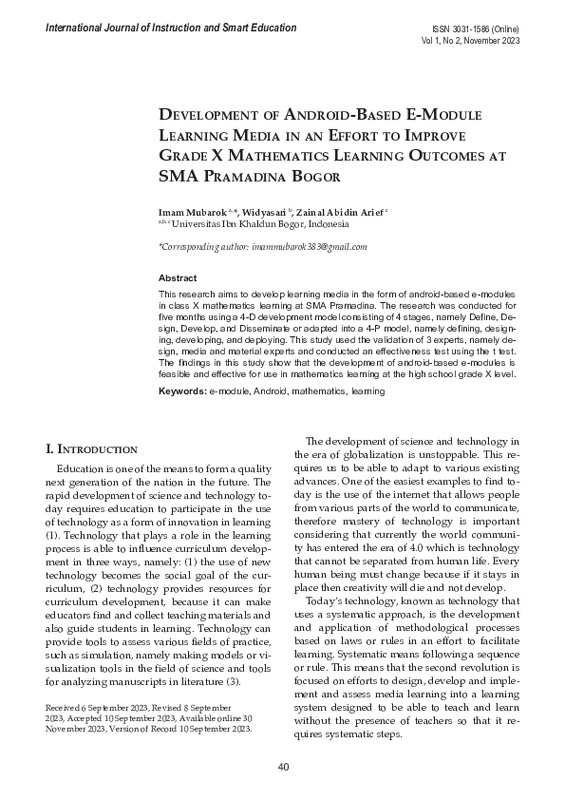 Development of Android-Based E-Module Learning Media in an Effort to Improve Grade X Mathematics Learning Outcomes at SMA Pramadina Bogo.pdf