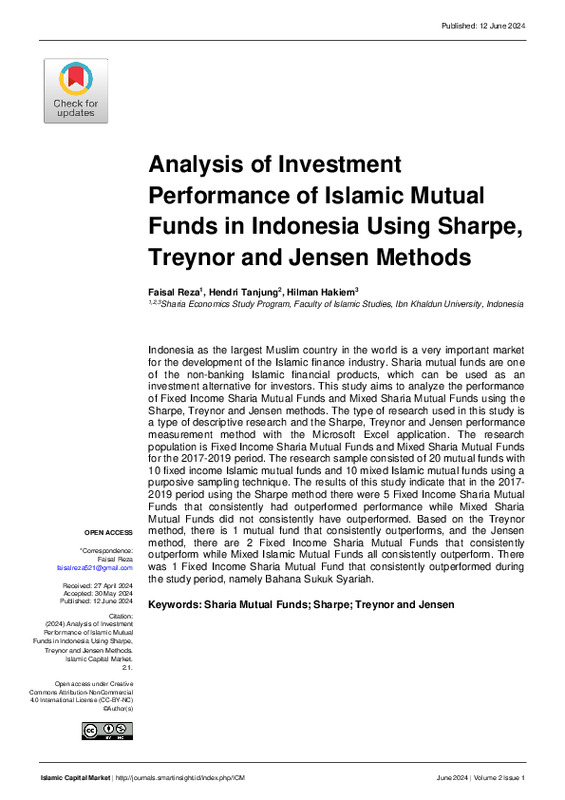 Analysis of Investment Performance of Islamic Mutual Funds in Indonesia Using Sharpe, Treynor and Jensen Methods.pdf