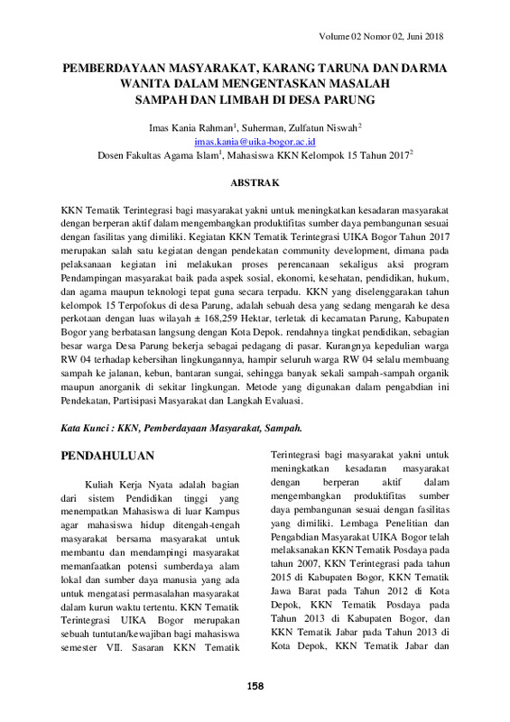 Pemberdayaan Masyarakat, Karang Taruna Dan Darma Wanita Dalam Mengentaskan Masalah Sampah Dan Limbah Di Desa Parung.pdf Pemberdayaan Masyarakat, Karang Taruna Dan Darma Wanita Dalam Mengentaskan Masalah Sampah Dan Limbah Di Desa Parung.pdf