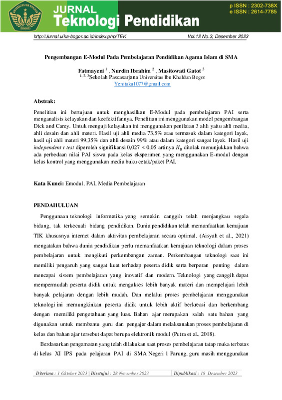 Pengembangan E-Modul Pada Pembelajaran Pendidikan Agama Islam di SMA.pdf