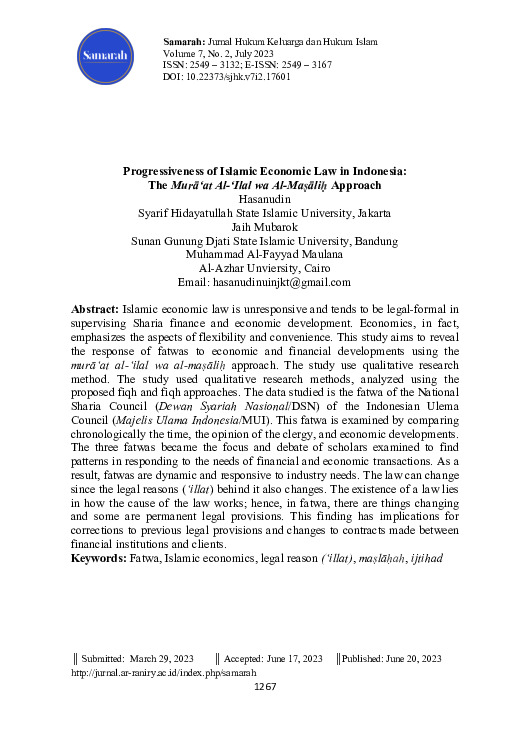 Progressiveness of Islamic Economic Law in Indonesia The Murā ‘at Al-‘Ilal wa Al-Maṣāliḥ Approach.pdf