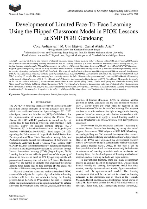 Development of Limited Face-To-Face Learning Using the Flipped Classroom Model in PJOK Lessons at SMP PGRI Gandoang.pdf