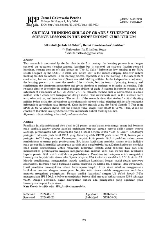 CRITICAL THINKING SKILLS OF GRADE 5 STUDENTS ON SCIENCE LESSONS IN THE INDEPENDENT CURRICULUM.pdf