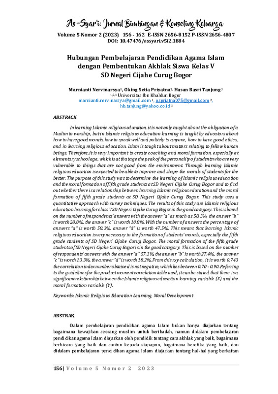 Hubungan Pembelajaran Pendidikan Agama Islam dengan Pembentukan Akhlak Siswa Kelas V SD Negeri Cijahe Curug Bogor.pdf