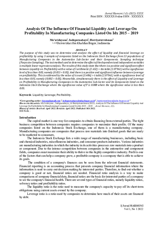Analysis Of The Influence Of Financial Liquidity And Leverage On Profitability In Manufacturing Companies Listed On Idx 2015–2019.pdf