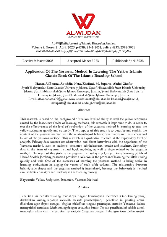 Application Of The Yassarna Method In Learning The Yellow Islamic Classic Book Of The Islamic Boarding School.pdf