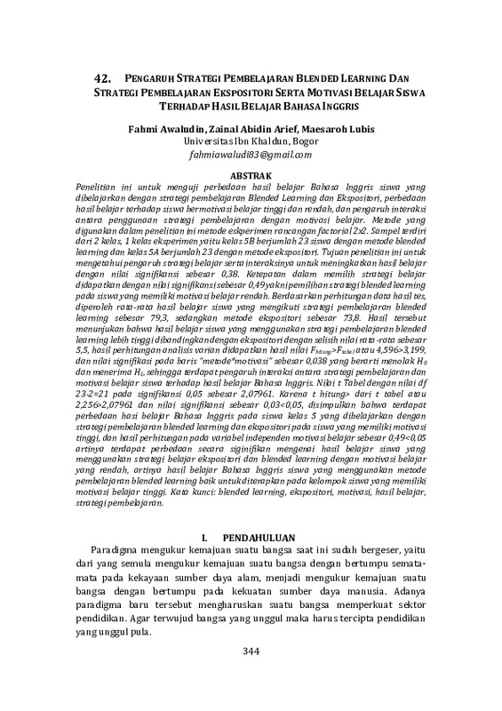 PENGARUH STRATEGI PEMBELAJARAN BLENDED LEARNING DAN STRATEGI PEMBELAJARAN EKSPOSITORI SERTA MOTIVASI BELAJAR SISWA TERHADAP HASIL BELAJAR BAHASA INGGRIS.pdf