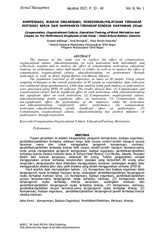 Compensation, Organizational Culture, Education Training of Work Motivation And Impact on The Performance Employees (Case Study Hotel Sofyan Betawi, Jakarta).pdf Compensation, Organizational Culture, Education Training of Work Motivation And Impact on The Performance Employees (Case Study Hotel Sofyan Betawi, Jakarta).pdf