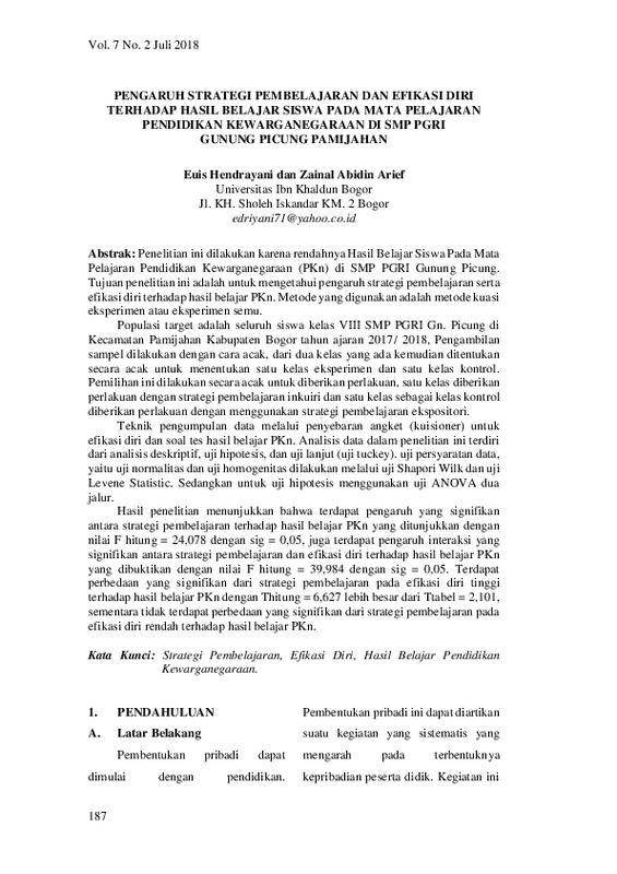 Pengaruh Strategi Pembelajaran dan Efikasi Diri terhadap Hasil Belajar Siswa pada Mata Pelajaran Pendidikan Kewarganegaraan di SMP PGRI Gunung Picung Pamijahan.pdf Pengaruh Strategi Pembelajaran dan Efikasi Diri terhadap Hasil Belajar Siswa pada Mata Pelajaran Pendidikan Kewarganegaraan di SMP PGRI Gunung Picung Pamijahan.pdf