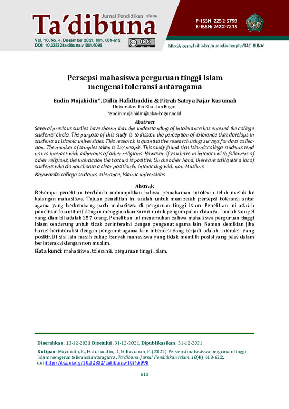 Persepsi mahasiswa perguruan tinggi Islam mengenai toleransi antaragama.pdf