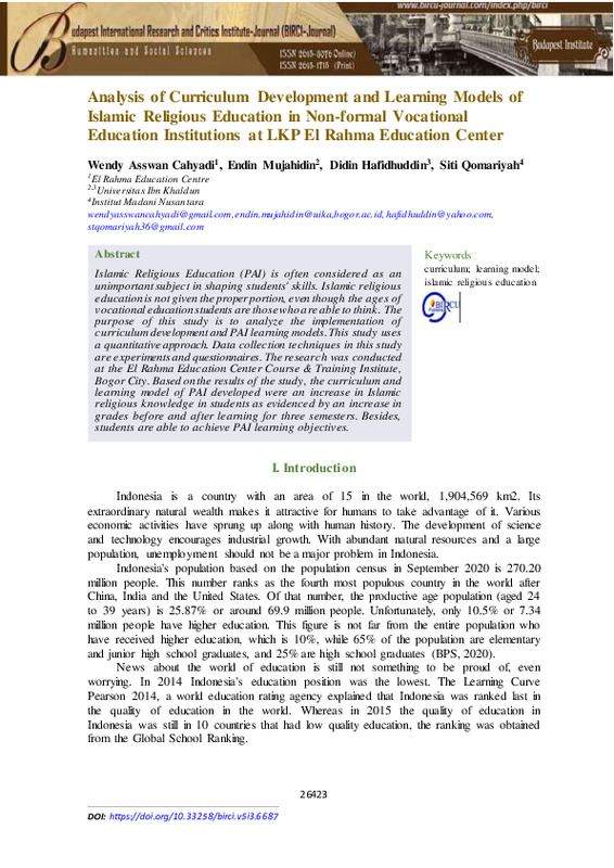 Analysis of Curriculum Development and Learning Models of Islamic Religious Education in Non-formal Vocational Education Institutions at LKP El Rahma Education Center.pdf