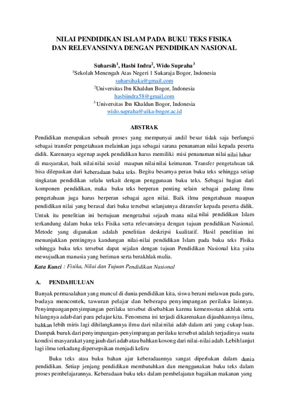 30 NILAI PENDIDIKAN ISLAM PADA BUKU TEKS FISIKA DAN RELEVANSINYA DENGAN PENDIDIKAN NASIONAL.pdf 30 NILAI PENDIDIKAN ISLAM PADA BUKU TEKS FISIKA DAN RELEVANSINYA DENGAN PENDIDIKAN NASIONAL.pdf