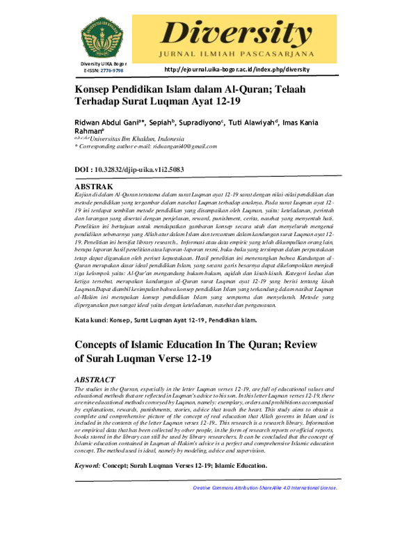 Konsep Pendidikan Islam dalam Al-Quran; Telaah Terhadap Surat Luqman Ayat 12-19.pdf Konsep Pendidikan Islam dalam Al-Quran; Telaah Terhadap Surat Luqman Ayat 12-19.pdf