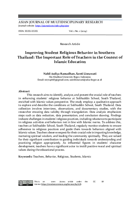 Improving Student Religious Behavior in Southern Thailand The Important Role of Teachers in the Context of Islamic Education.pdf Improving Student Religious Behavior in Southern Thailand The Important Role of Teachers in the Context of Islamic Education.pdf