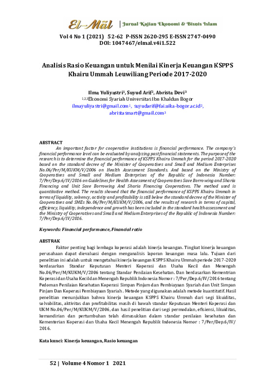 Analisis Rasio Keuangan untuk Menilai Kinerja Keuangan KSPPS Khairu Ummah Leuwiliang Periode 2017-2020.pdf