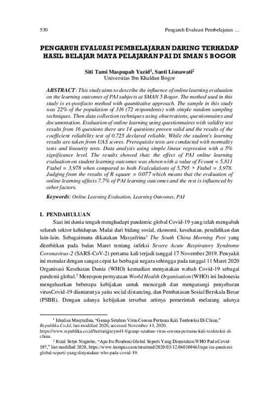 Pengaruh Evaluasi Pembelajaran Daring Terhadap Hasil Belajar Mata Pelajaran Pai Di Sman 5 Bogor.pdf Pengaruh Evaluasi Pembelajaran Daring Terhadap Hasil Belajar Mata Pelajaran Pai Di Sman 5 Bogor.pdf