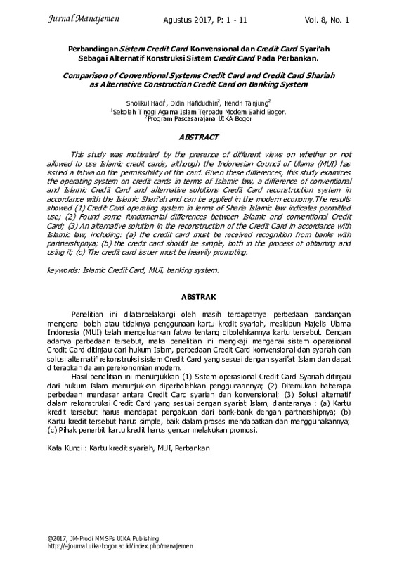 Comparison of Conventional Systems Credit Card and Credit Card Shariah as Alternative Construction Credit Card on Banking System.pdf Comparison of Conventional Systems Credit Card and Credit Card Shariah as Alternative Construction Credit Card on Banking System.pdf