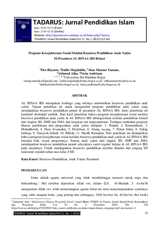 Program Kesejahteraan Sosial Melalui Beasiswa Pendidikan Anak Yatim di Al BINAA IBS.pdf