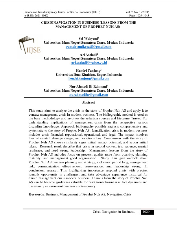 Crisis Navigation in Business (Lessons from the Management of Prophet Nuh AS).pdf Crisis Navigation in Business (Lessons from the Management of Prophet Nuh AS).pdf