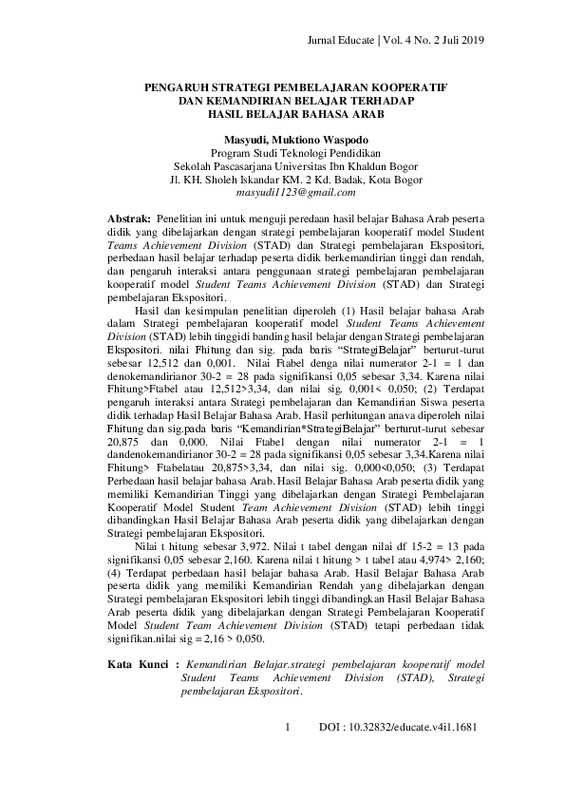 PENGARUH STRATEGI PEMBELAJARAN KOOPERATIF DAN KEMANDIRIAN BELAJAR TERHADAP HASIL BELAJAR BAHASA ARAB.pdf PENGARUH STRATEGI PEMBELAJARAN KOOPERATIF DAN KEMANDIRIAN BELAJAR TERHADAP HASIL BELAJAR BAHASA ARAB.pdf