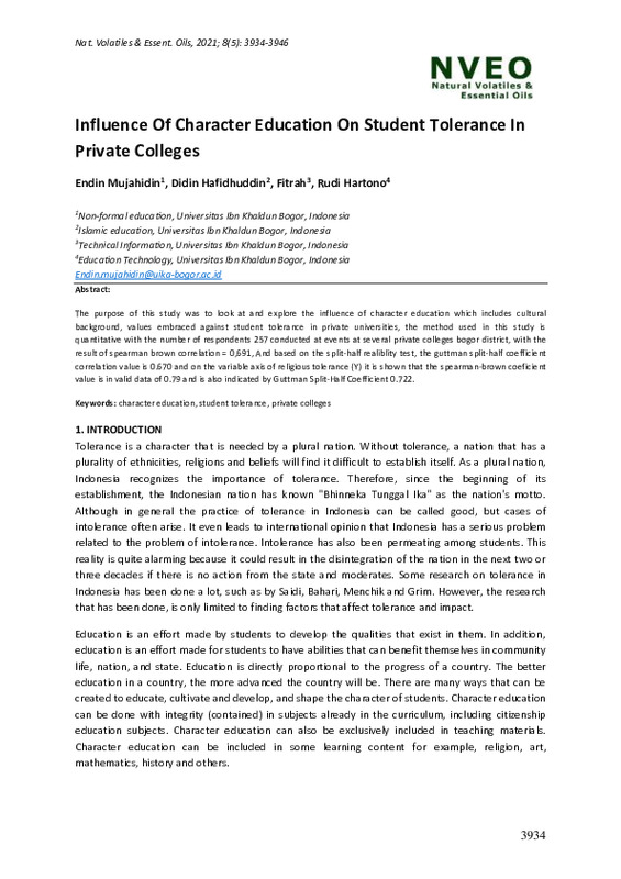 Influence Of Character Education On Student Tolerance In Private Colleges.pdf Influence Of Character Education On Student Tolerance In Private Colleges.pdf