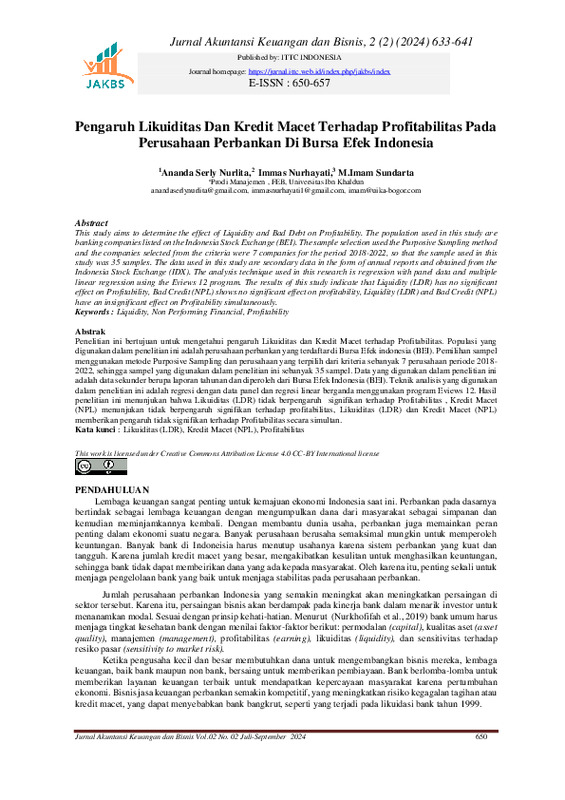 Pengaruh Likuiditas Dan Kredit Macet Terhadap Profitabilitas Pada Perusahaan Perbankan Di Bursa Efek Indonesia.pdf Pengaruh Likuiditas Dan Kredit Macet Terhadap Profitabilitas Pada Perusahaan Perbankan Di Bursa Efek Indonesia.pdf
