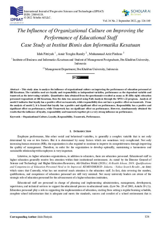 The Influence of Organizational Culture on Improving the Performance of Educational Staff Case Study at Institut Bisnis dan Informatika Kesatuan.pdf