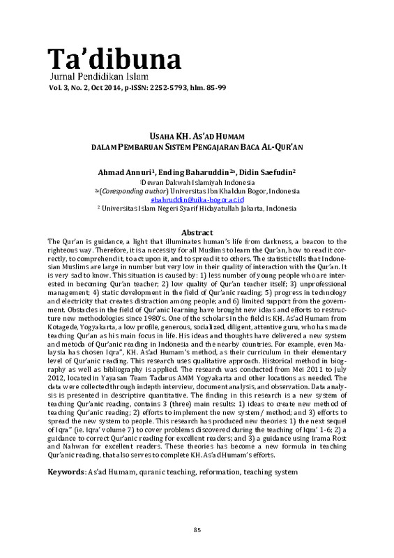 Usaha KH. As’ ad Humam dalam pembaruan sistem pengajaran baca al-Qur’an.pdf Usaha KH. As’ ad Humam dalam pembaruan sistem pengajaran baca al-Qur’an.pdf