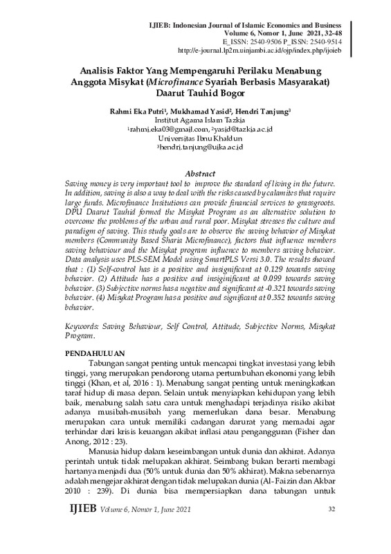 Analisis Faktor Yang Mempengaruhi Perilaku Menabung Anggota Misykat (Microfinance Syariah Berbasis Masyarakat) Daarut Tauhid Bogor.pdf