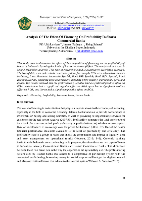 Analysis Of The Effect Of Financing On Profitability In Sharia Commercial Banks.pdf Analysis Of The Effect Of Financing On Profitability In Sharia Commercial Banks.pdf