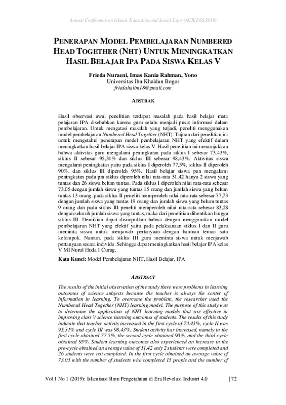 Penerapan Model Pembelajaran Numbered Head Together (NHT) Untuk Meningkatkan Hasil Belajar Ipa Pada Siswa Kelas V.pdf Penerapan Model Pembelajaran Numbered Head Together (NHT) Untuk Meningkatkan Hasil Belajar Ipa Pada Siswa Kelas V.pdf