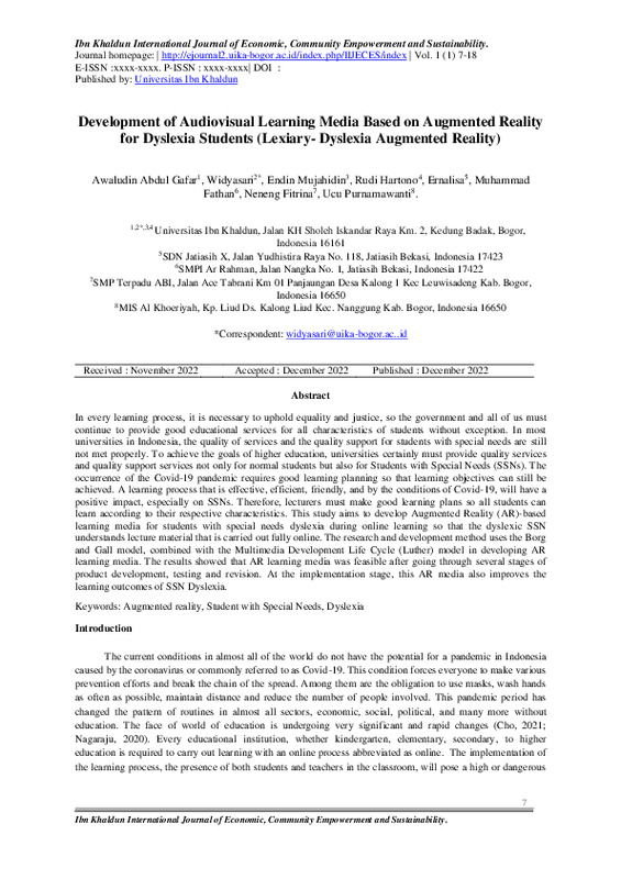 Development of Audiovisual Learning Media Based on Augmented Reality for Dyslexia Students (Lexiary-Dyslexia Augmented Reality).pdf