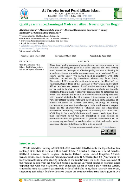 Perencanaan Jaminan Mutu di Madrasah Aliyah Nuurul Qur'an Bogor.pdf Perencanaan Jaminan Mutu di Madrasah Aliyah Nuurul Qur'an Bogor.pdf