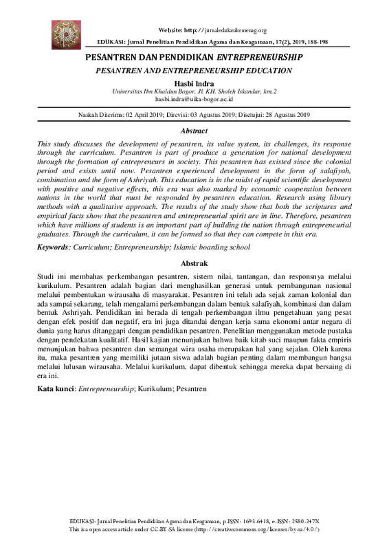 Pesantren and Entrepreneurship Education.pdf Pesantren and Entrepreneurship Education.pdf