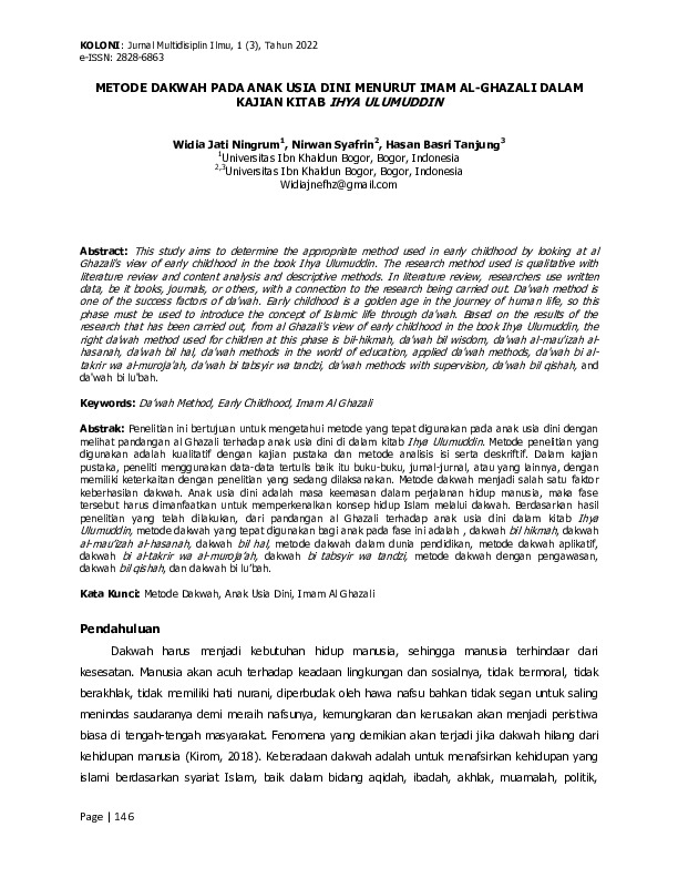Metode Dakwah Pada Anak Usia Dini Menurut Imam Al-Ghazali Dalam Kajian Kitab Ihya Ulumuddin.pdf