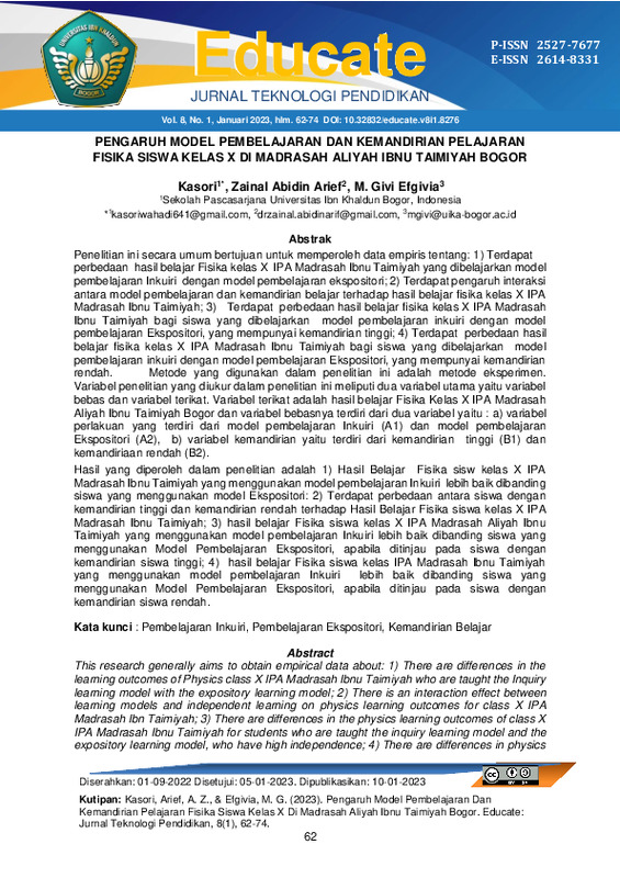 Pengaruh Model Pembelajaran Dan Kemandirian Pelajaran Fisika Siswa Kelas X Di Madrasah Aliyah Ibnu Taimiyah Bogor.pdf Pengaruh Model Pembelajaran Dan Kemandirian Pelajaran Fisika Siswa Kelas X Di Madrasah Aliyah Ibnu Taimiyah Bogor.pdf