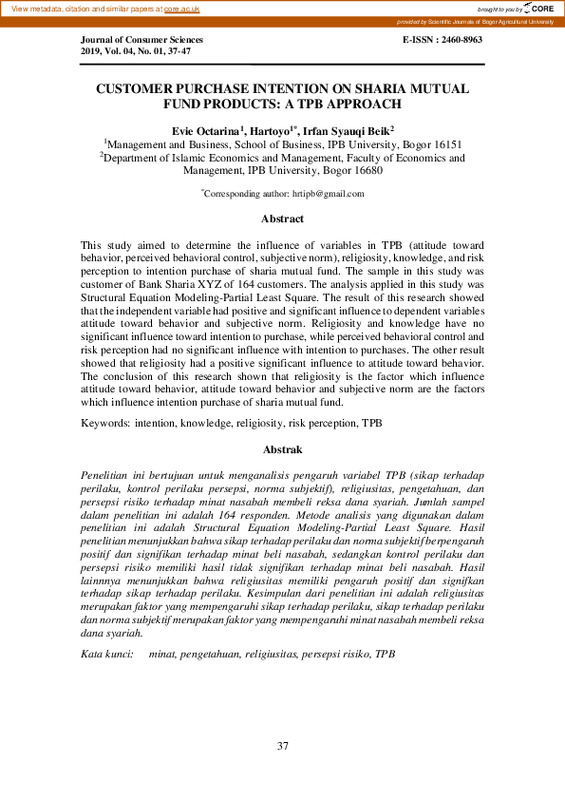Customer purchase intention on sharia mutual fund products a TPB approach.pdf Customer purchase intention on sharia mutual fund products a TPB approach.pdf