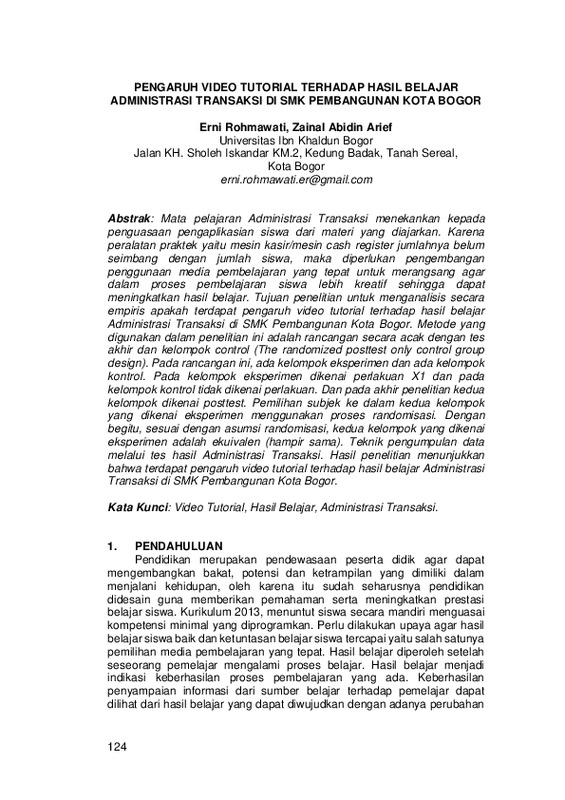 PENGARUH VIDEO TUTORIAL TERHADAP HASIL BELAJAR ADMINISTRASI TRANSAKSI DI SMK PEMBANGUNAN KOTA BOGOR.pdf PENGARUH VIDEO TUTORIAL TERHADAP HASIL BELAJAR ADMINISTRASI TRANSAKSI DI SMK PEMBANGUNAN KOTA BOGOR.pdf