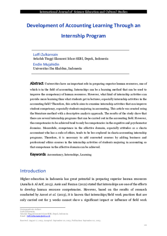 Development of Accounting Learning through An Internship Program.pdf Development of Accounting Learning through An Internship Program.pdf