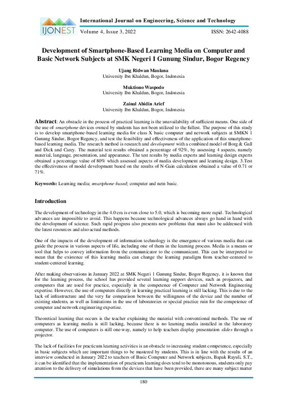 Development of Smartphone-Based Learning Media on Computer and Basic Network Subjects at SMK Negeri 1 Gunung Sindur, Bogor Regency.pdf