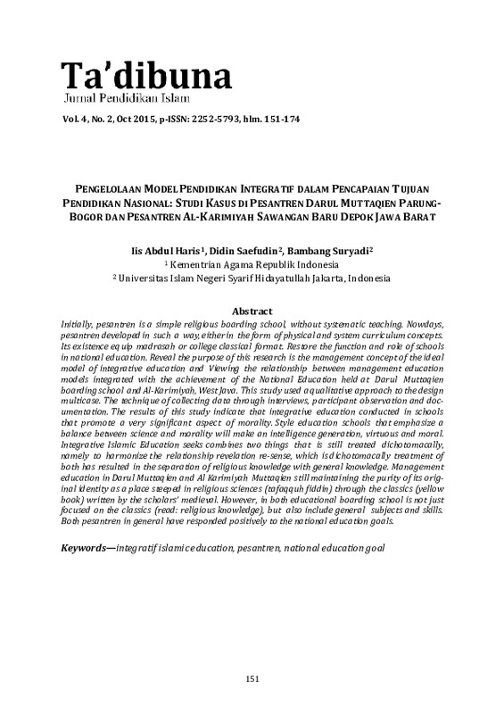 Pengelolaan Model Pendidikan Integratif Dalam Pencapaian Tujuan Pendidikan Nasional Studi Kasus di Pesantren Darul Muttaqien Parung-Bogor dan Pesantren Al-Karimiyah Sawangan ….pdf