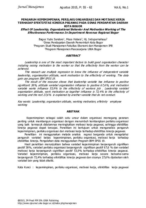 Effect Of Leadership, Organizational Behavior And Motivation Working of The Effectiveness Performance In Department Revenue Regional Bogor.pdf