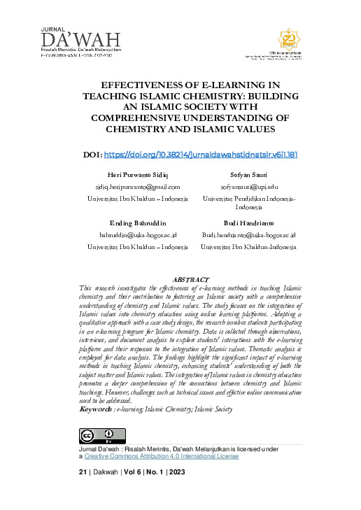 EFFECTIVENESS OF E-LEARNING IN TEACHING ISLAMIC CHEMISTRY BUILDING AN ISLAMIC SOCIETY WITH COMPREHENSIVE UNDERSTANDING OF CHEMISTRY AND ISLAMIC VALUES.pdf EFFECTIVENESS OF E-LEARNING IN TEACHING ISLAMIC CHEMISTRY BUILDING AN ISLAMIC SOCIETY WITH COMPREHENSIVE UNDERSTANDING OF CHEMISTRY AND ISLAMIC VALUES.pdf