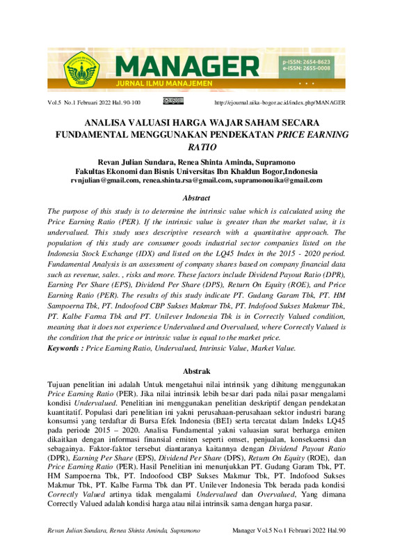 ANALISA VALUASI HARGA WAJAR SAHAM SECARA FUNDAMENTAL MENGGUNAKAN PENDEKATAN PRICE EARNING RATIO.pdf