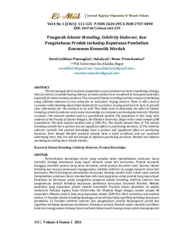 Pengaruh Islamic Branding, Celebrity Endorser, dan Pengetahuan Produk terhadap Keputusan Pembelian Konsumen Kosmetik Wardah.pdf Pengaruh Islamic Branding, Celebrity Endorser, dan Pengetahuan Produk terhadap Keputusan Pembelian Konsumen Kosmetik Wardah.pdf