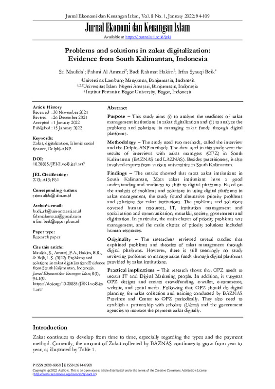 Problems and solutions in zakat digitalization Evidence from South Kalimantan, Indonesia.pdf Problems and solutions in zakat digitalization Evidence from South Kalimantan, Indonesia.pdf