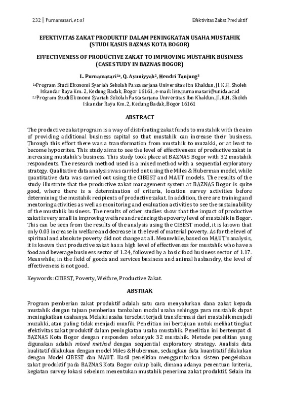 Efektivitas zakat produktif dalam peningkatan usaha mustahik (studi kasus baznas kota bogor).pdf