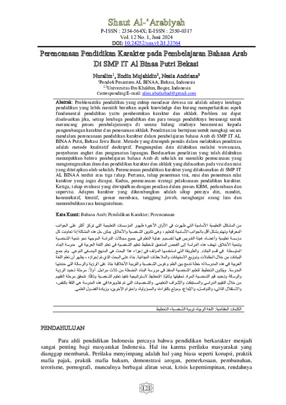 Perencanaan Pendidikan Karakter pada Pembelajaran Bahasa Arab di SMP IT Al Binaa Putri.pdf